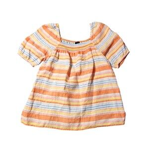 Talbots Petite Linen Top Square Neck  Palm Stripe in Tiger Lily Womens Size S/P